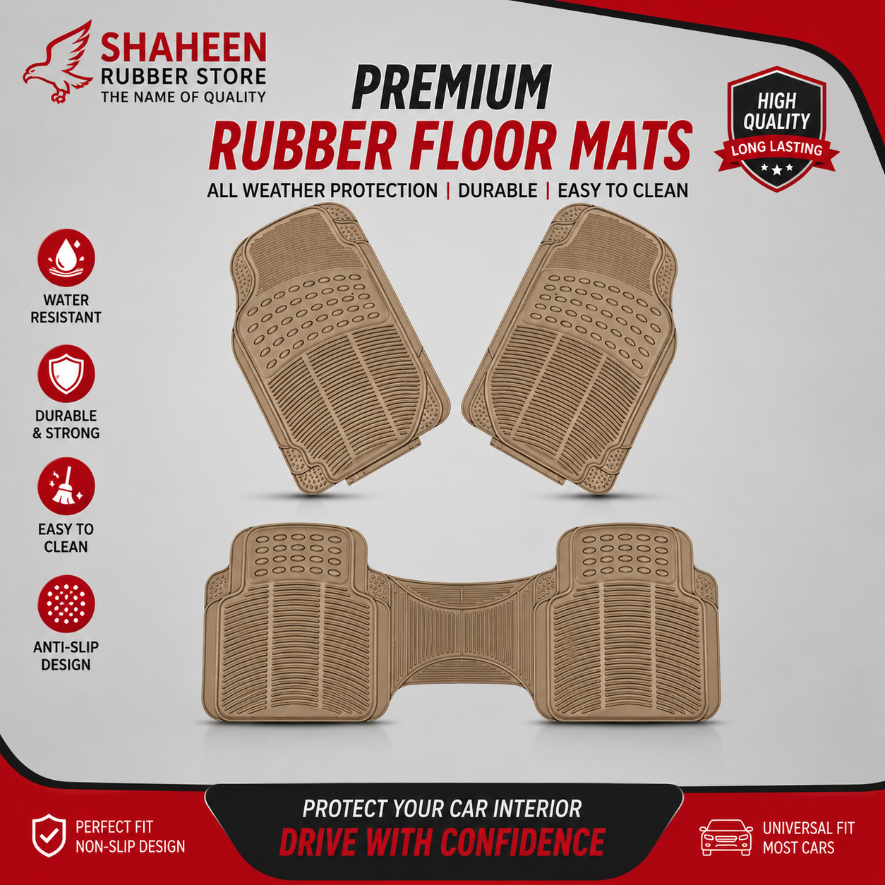 Univeral rubber floor mats-5 pcs black