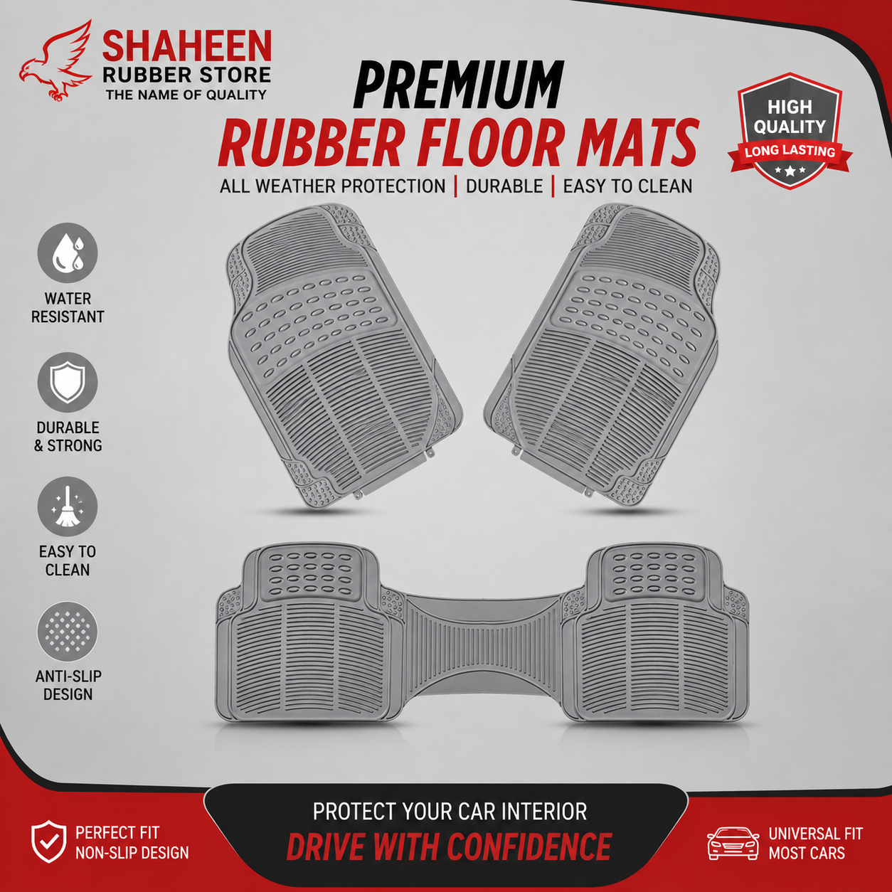 Univeral rubber floor mats-5 pcs black