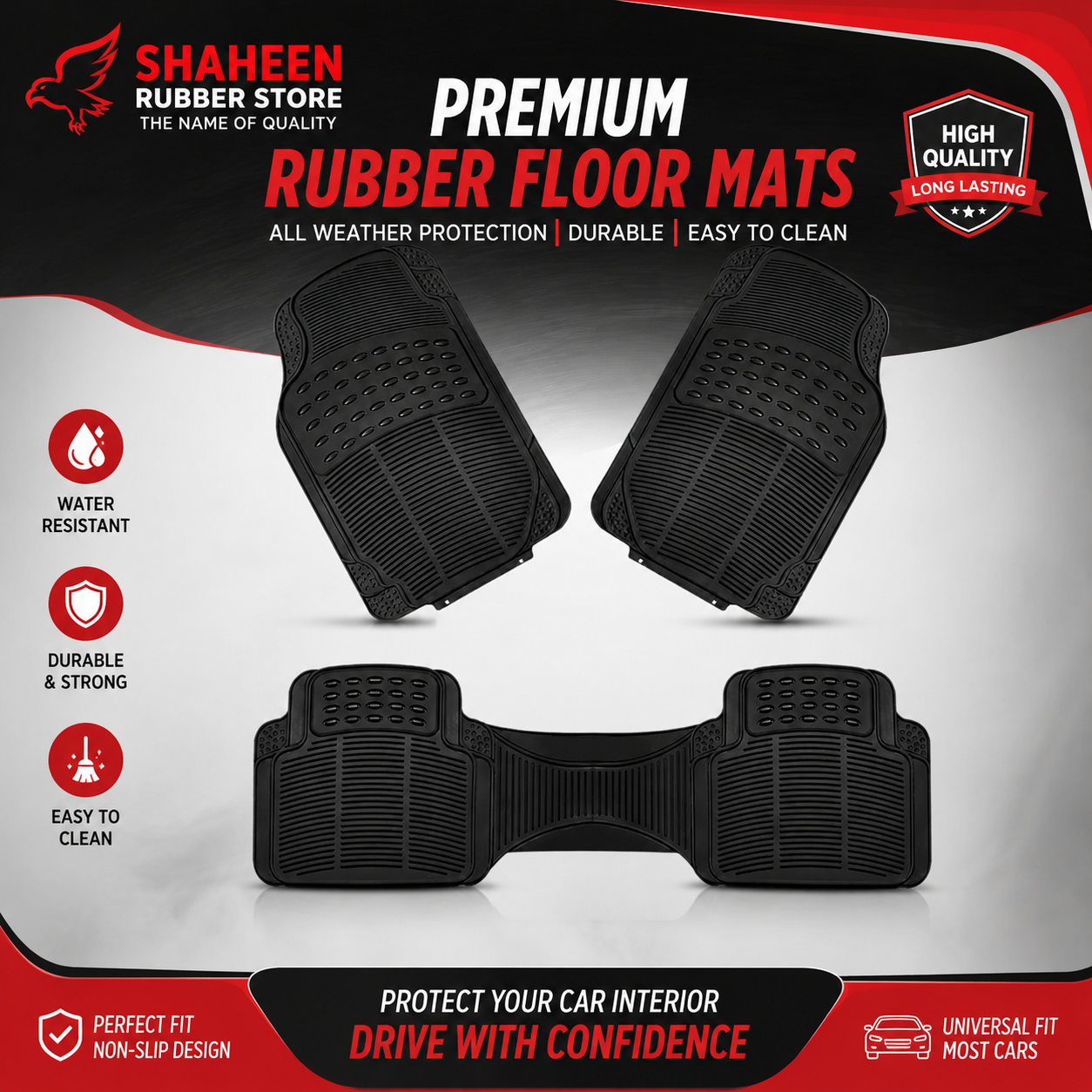 Univeral rubber floor mats-5 pcs black