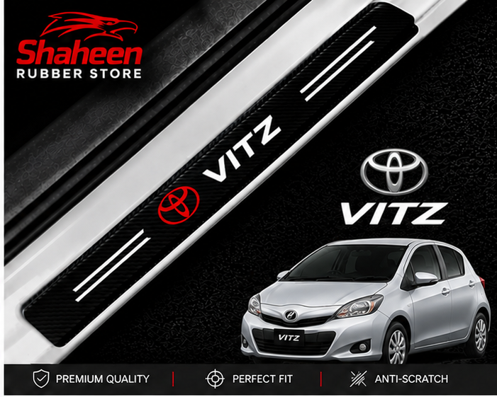 Toyota vitz Logo Car Door Sill Scuff Guard Carbon Fiber – Door Panel Guard, Sills Protector Anti-Dirty Scuff Plate Cover Guard Strip 4Pcs